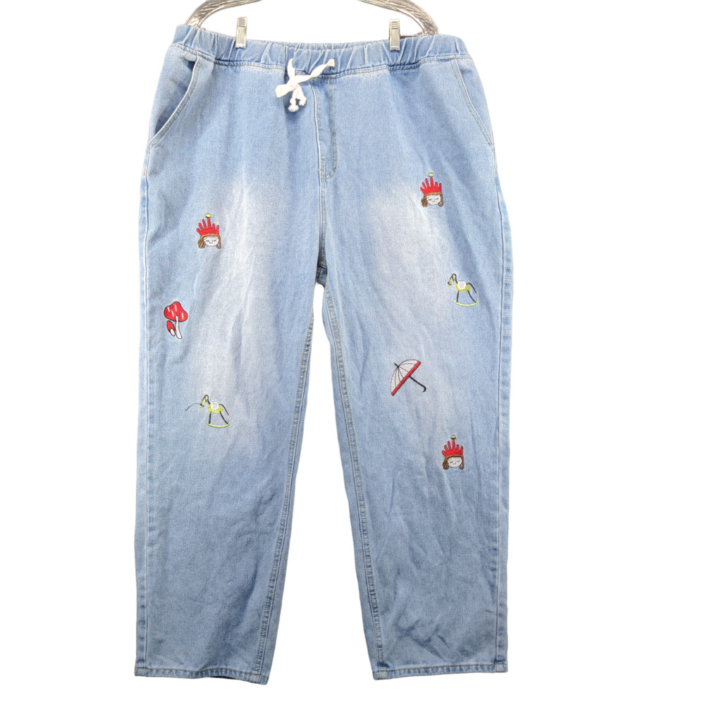 Emery Rose Women's Jeans Blue 4XL Embroidered Drawstring Waist Denim Pockets